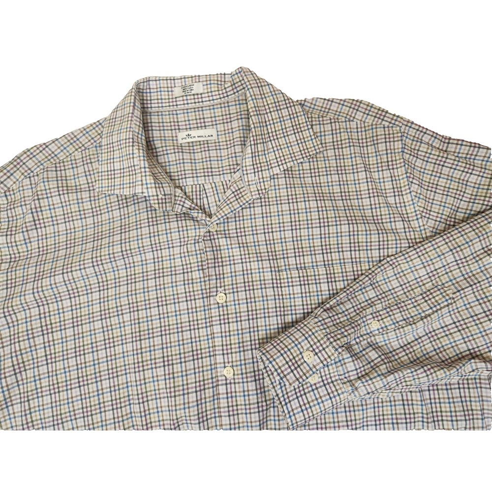 Peter Millar Button Down Long Sleeve Shirt‎ Mens Size XL Plaid